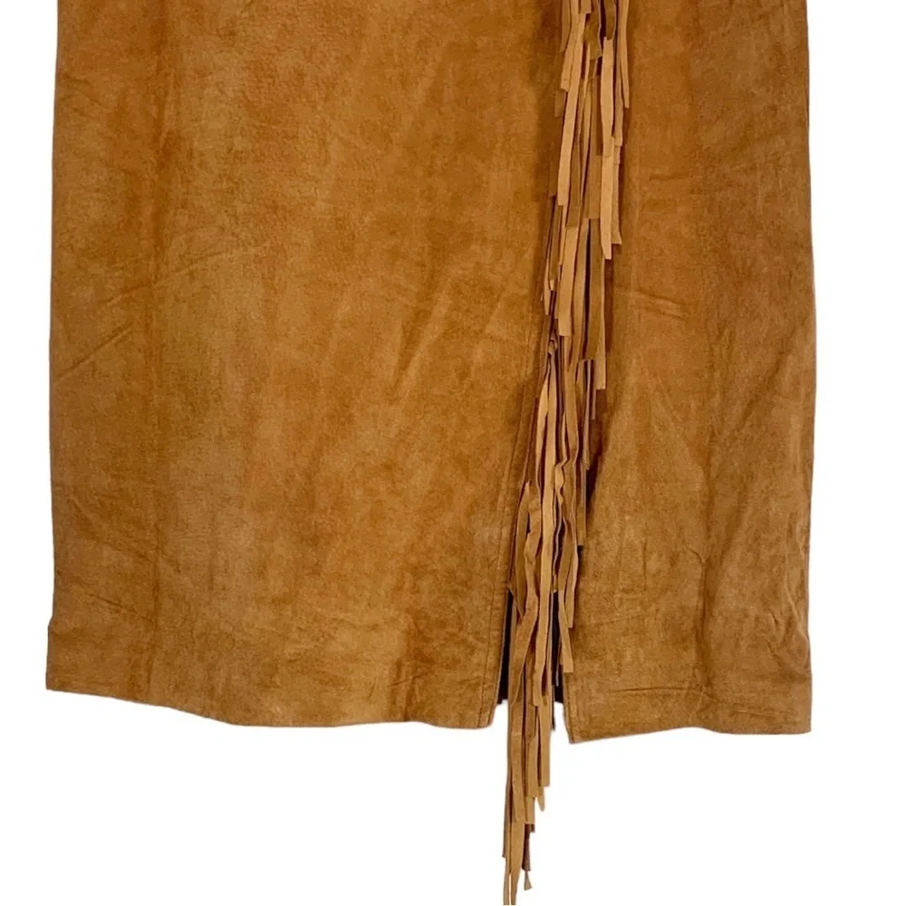 Vintage COMINT Western Suede Leather Fringe Midi Skirt Size 9/10 - Picture 5 of 9